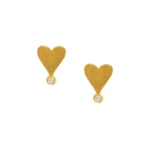 Σκουλαρίκια χειροποίητα χρυσό 14Κ σχέδιο καρδιά με ζιργκόν idees-dimiourgies.gr