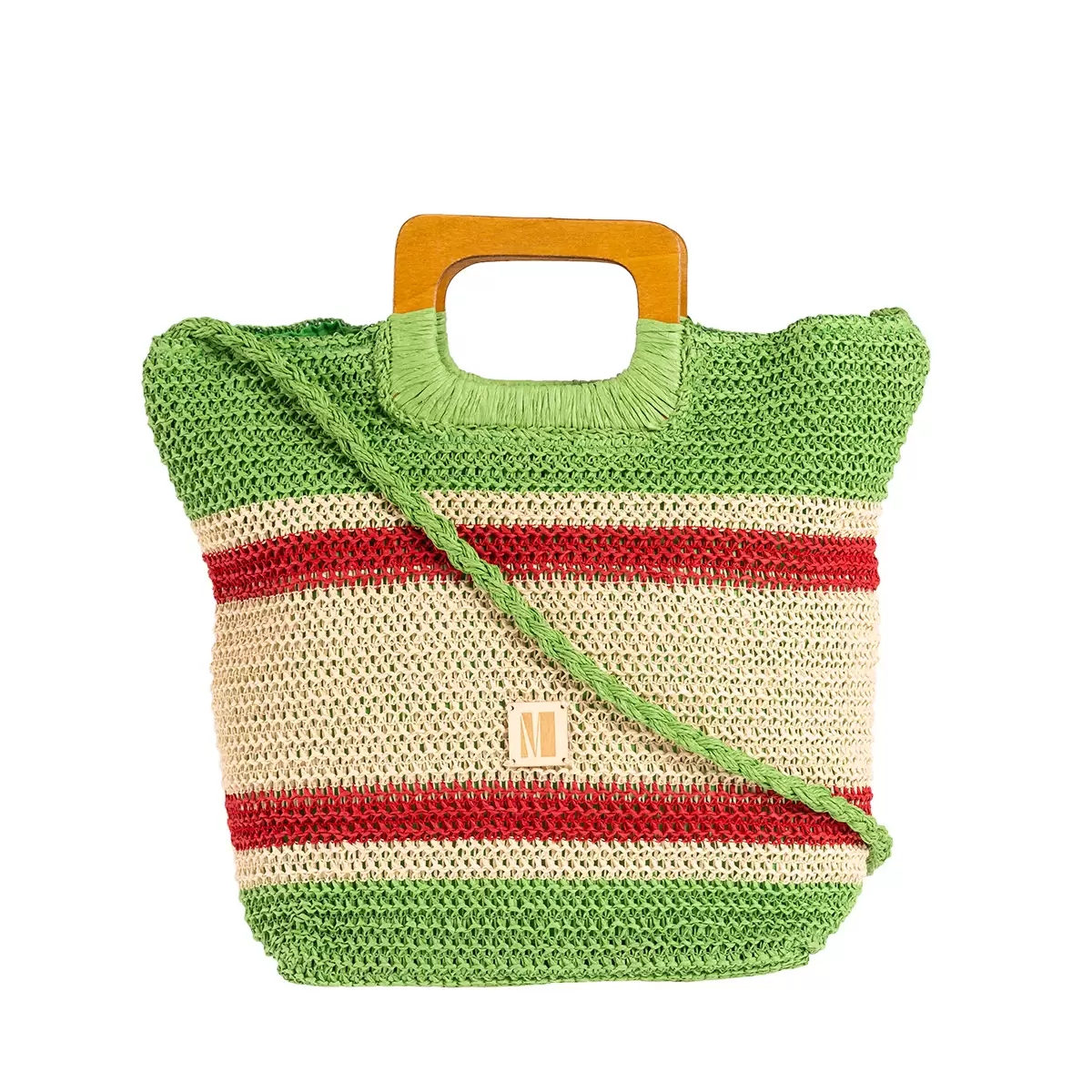 Τσάντα τύπου ψάθινη με ξύλινη χειρολαβή Modissimo Πράσινο, Φούξια idees-dimiourgies.gr