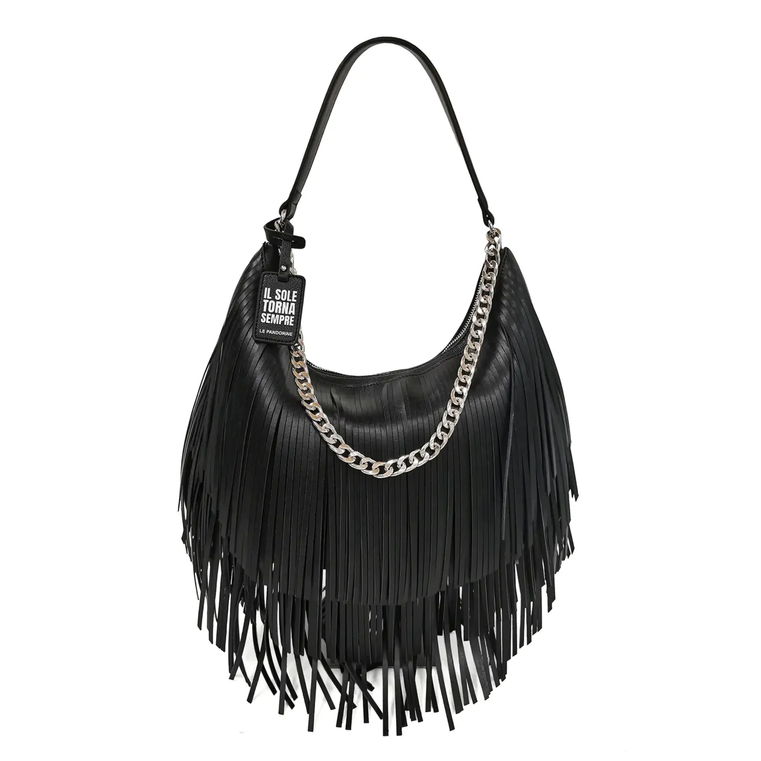 Le Pandorine black Fringe Hobo With Chain idees-dimiourgies.gr