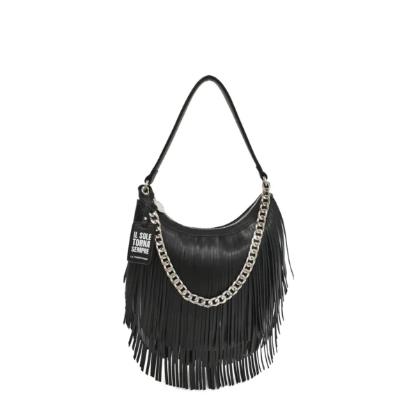 Le Pandorine black Fringe Mini Hobo With Chain idees-dimiourgies.gr