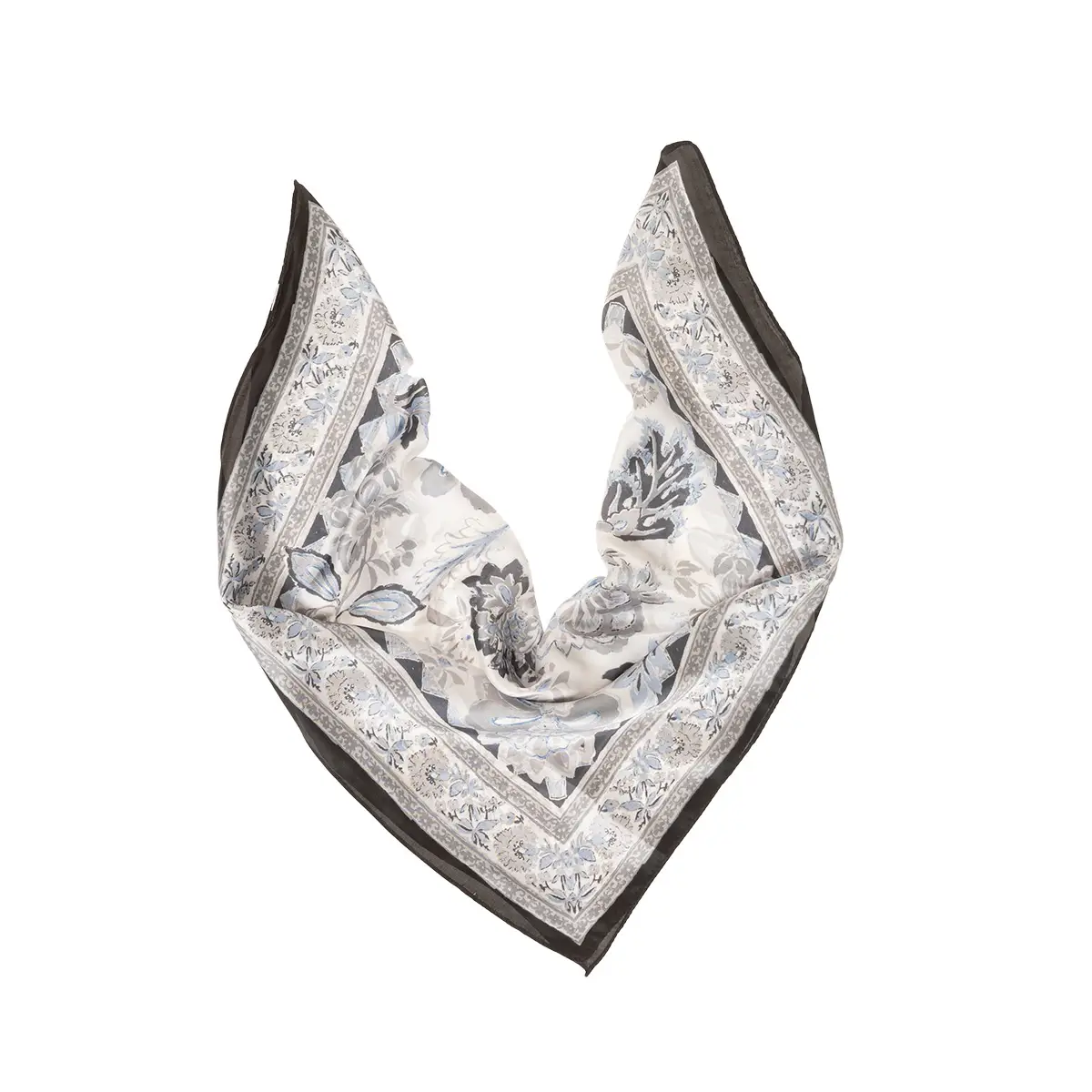 Τετράγωνο μαντήλι με vintage floral print Μαύρο idees-dimiourgies.gr