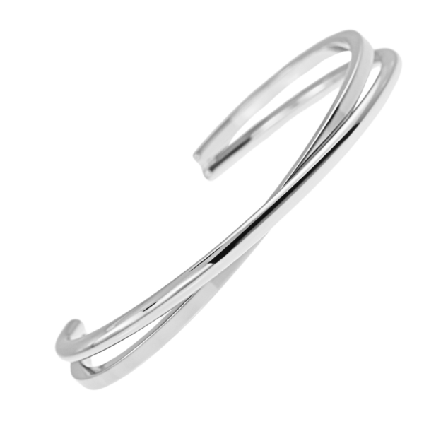 Βραχιόλι cuff από ανοξείδωτο ατσάλι με διπλό χιαστί σχέδιο. idees-dimiourgies.gr