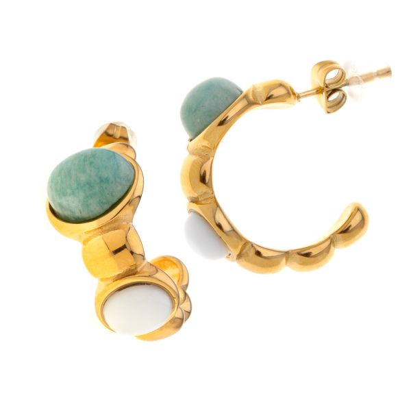 Σκουλαρίκια κρίκοι από ανοξείδωτο ατσάλι διακοσμημένα με πέτρες. idees-dimiourgies.gr