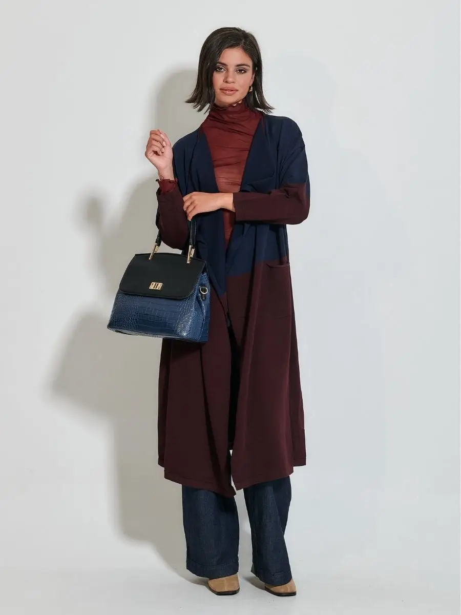 Ζακέτα μακριά δίχρωμη Μπλε/Μπορντό idees-dimiourgies.gr