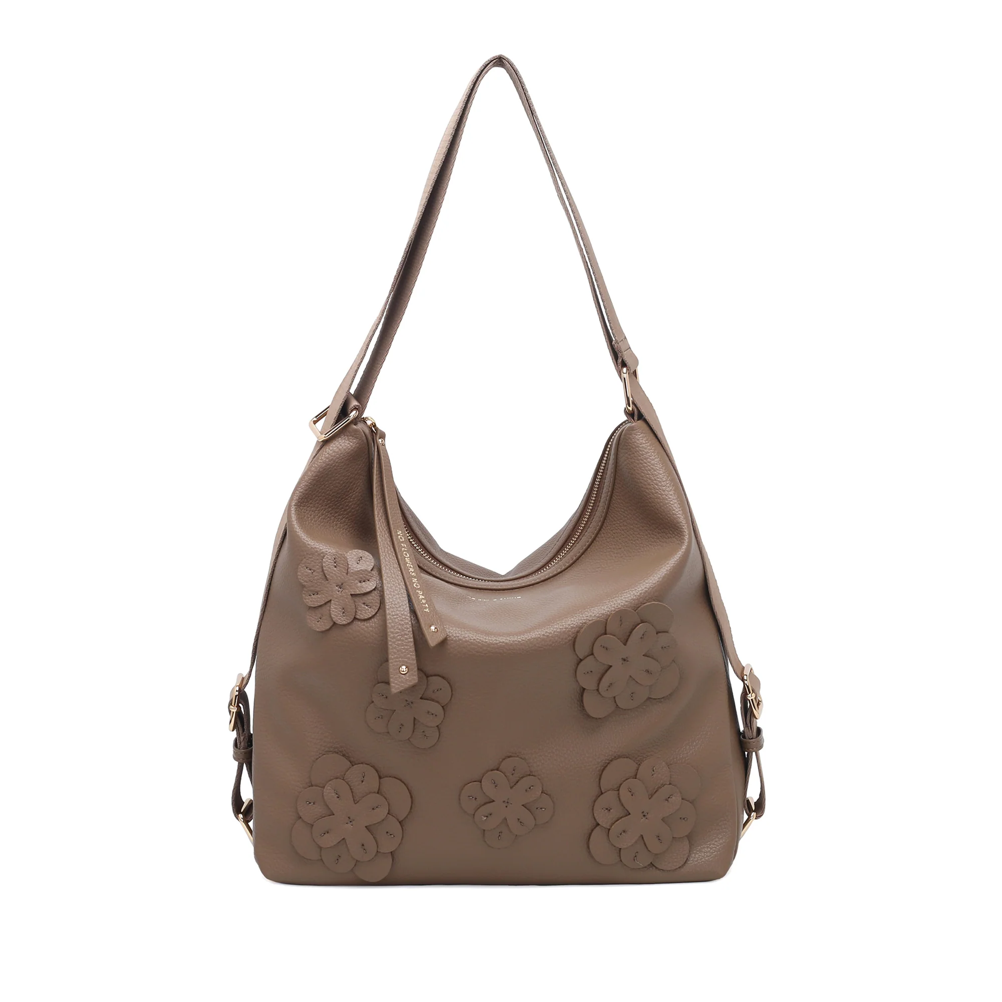 Τσάντα ώμου Romina με γκρι φλοράλ σχέδια Le Pandorine idees-dimiourgies.gr