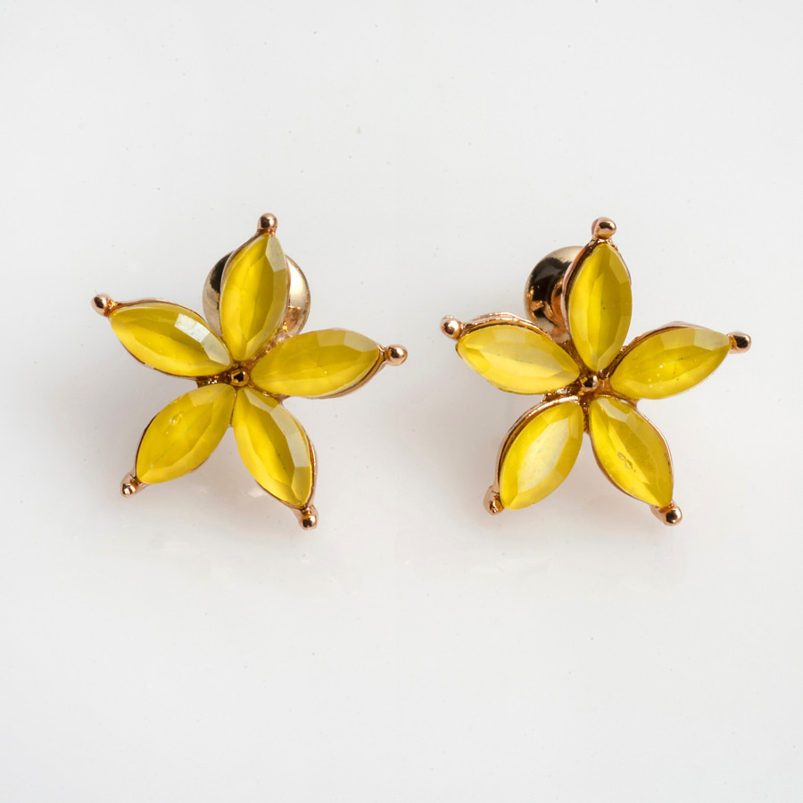 Σκουλαρίκια κρυστάλλινα Tiny Flowers Κίτρινο idees-dimiourgies.gr