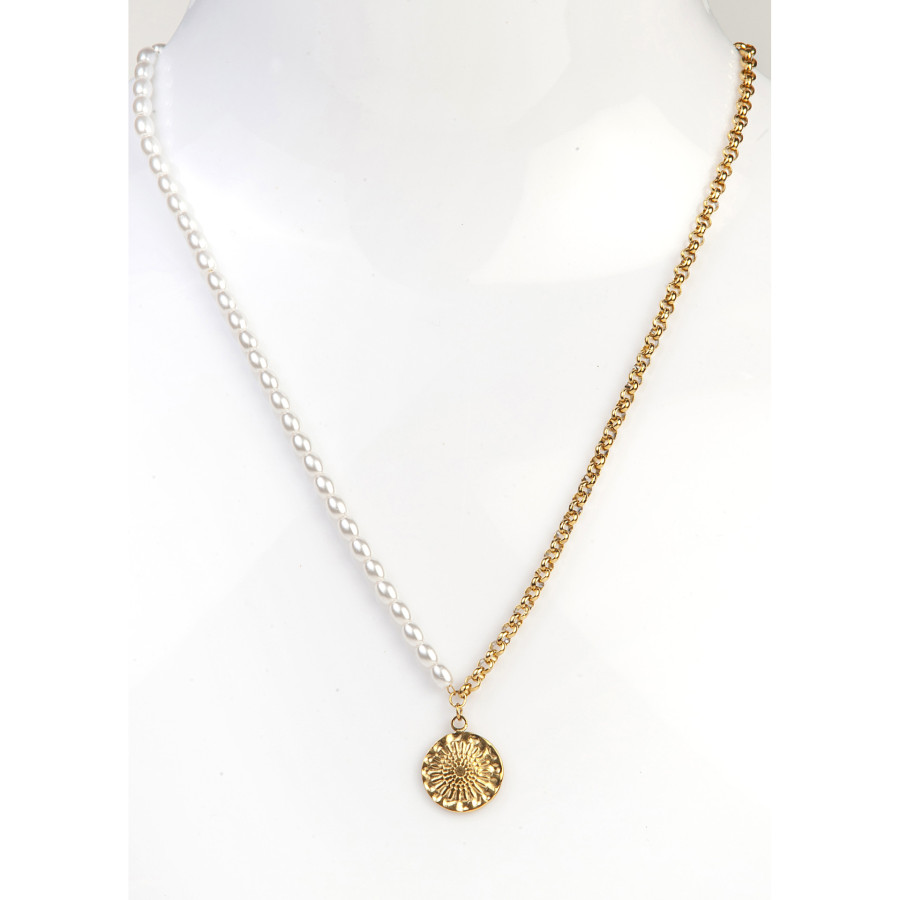 Ατσάλινο κολιέ με πέρλα και αλυσίδα idees-dimiourgies.gr