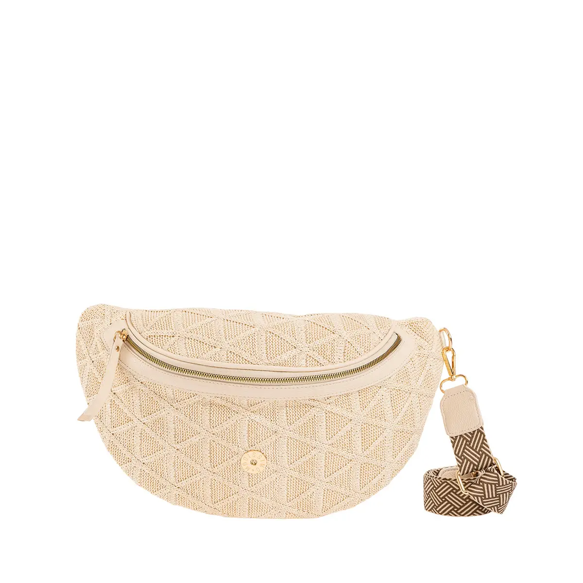 Τσάντα χιαστί τύπου ψάθινη μπανάνα Εκρού idees-dimiourgies.gr