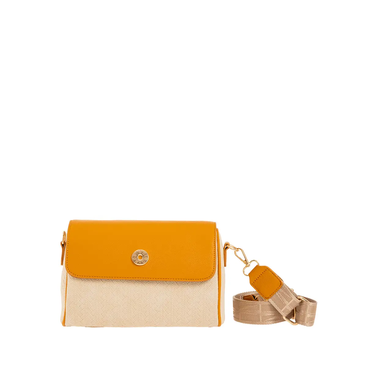 Τσάντα δίχρωμη με ιμάντα Εκρού idees-dimiourgies.gr