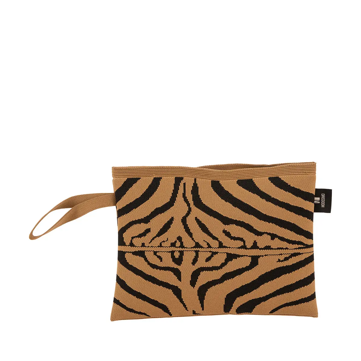 Τσαντάκι νεσεσέρ πλεκτό ζεβρέ Κάμελ idees-dimiourgies.gr