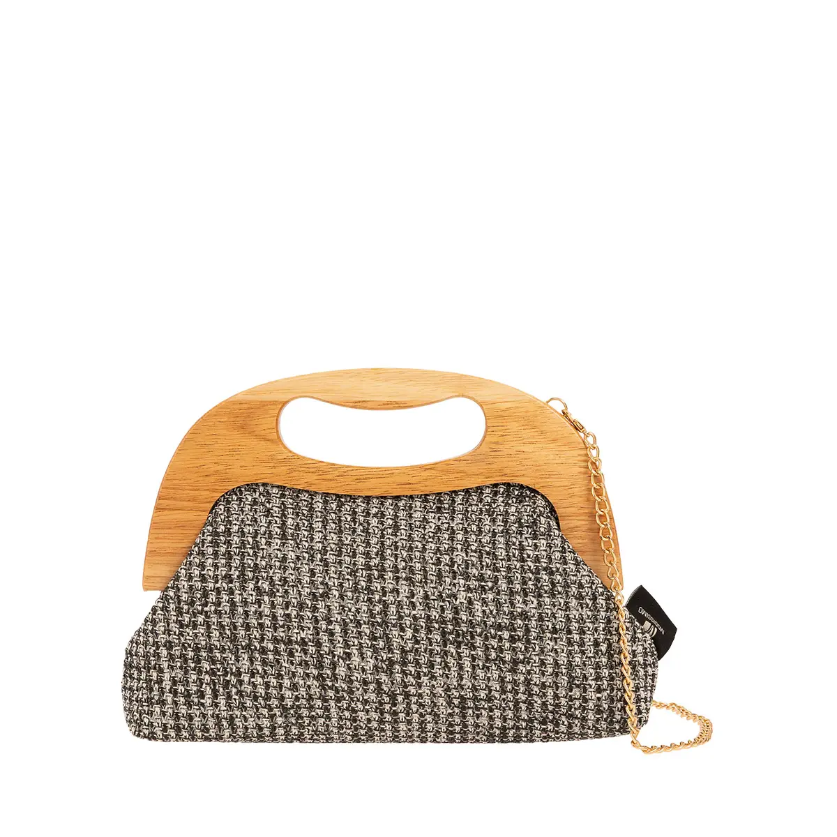 Τσαντάκι clutch με ξύλινη χειρολαβή Μαύρο idees-dimiourgies.gr